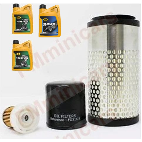 Forfait d'entretien + 2L d'huile moteur (10W40) + 1L d'huile de boîte de vitesses (80W90), filtre à huile Aixam Z482, filtre à air, filtre à gasoil Kubota