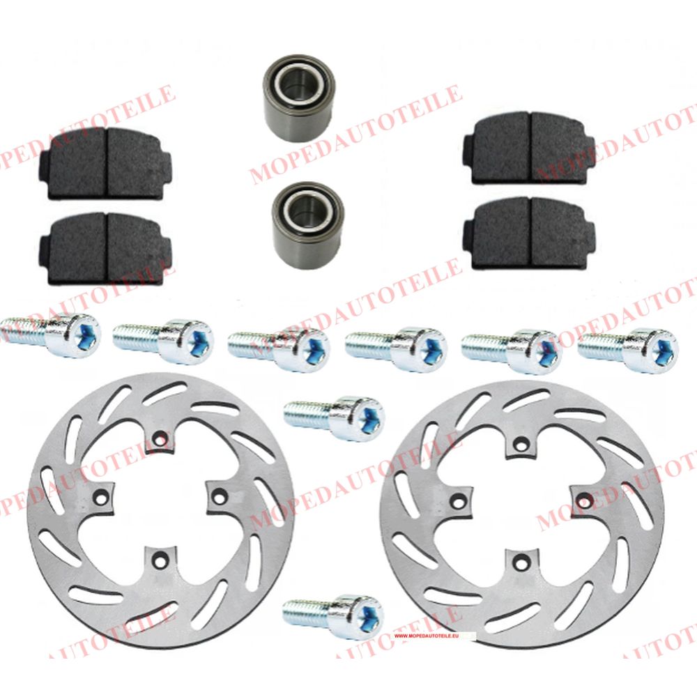 Jeu de freins arrière, Ligier(JS50/JS60/IXO) Microcar(M8/MGO 1/2/3/4),Plaquettes de frein+Roulement de roue+Disque de frein+Vis