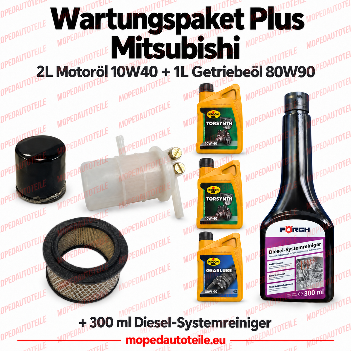 Wartungspaket Plus mit Filterset, 2L Motoröl 10W40, 1L Getriebeöl 80W90 und 300 ml Diesel-Systemreiniger