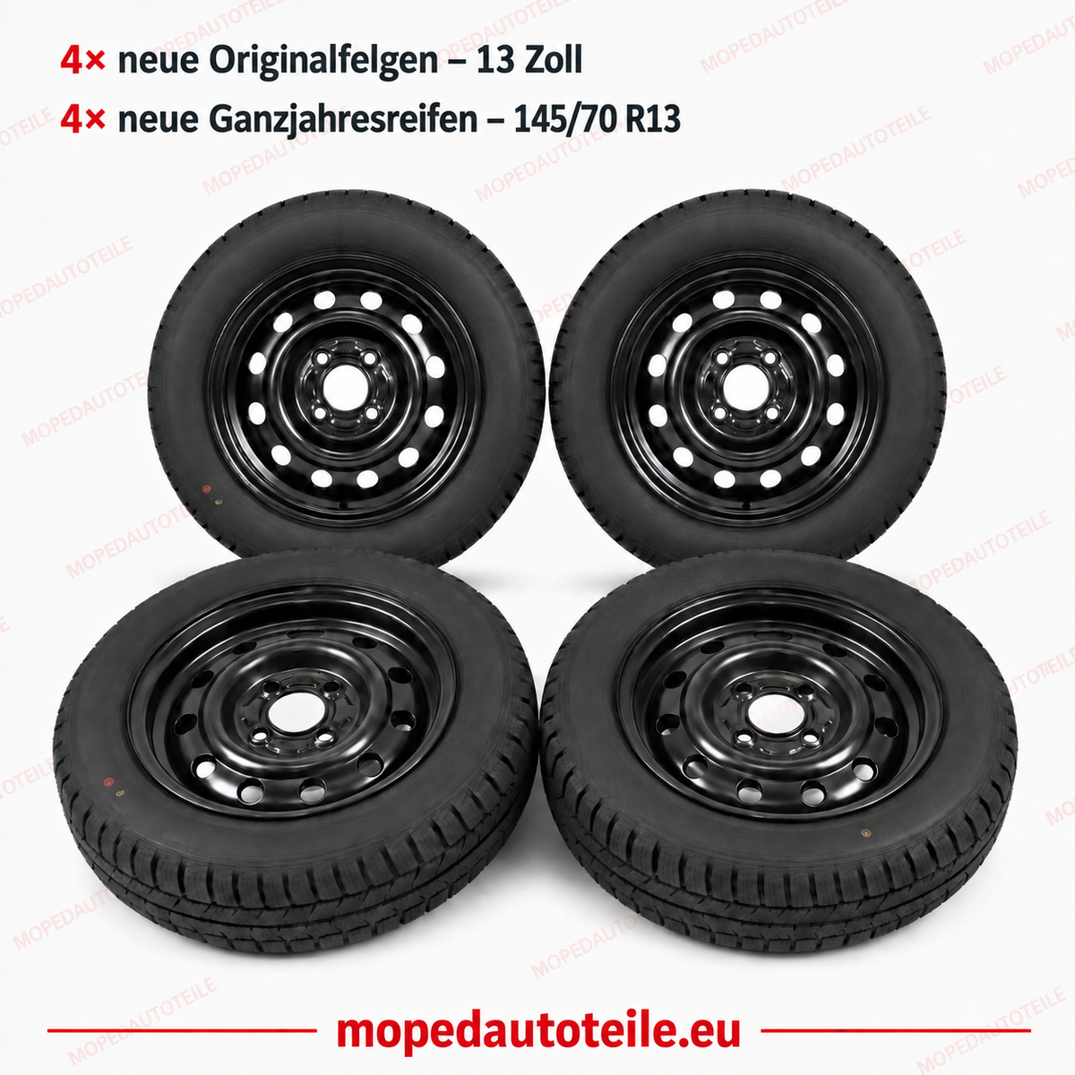 Set di 4 nuovi cerchi originali + 4 nuovi pneumatici per tutte le stagioni 13 pollici, Aixam/Microcar