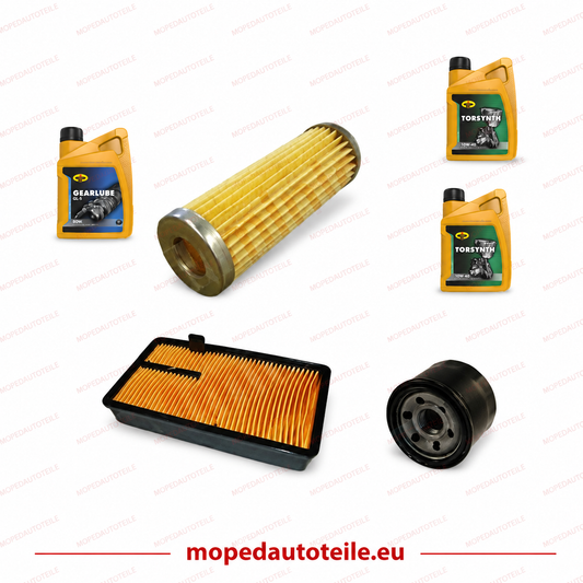 Underhållspaket + 2L Motorolja(10W40)+ 1L Växellådaolja(80W90), Aixam Z402 Olje- och luftfilter Dieselfilter Kubota