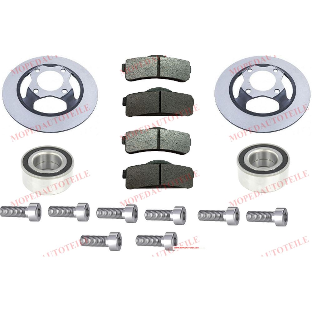 Kit de frein avant, Ligier(JS50/JS60/IXO) Microcar(M8/MGO 1/2/3/4), Plaquettes de frein+Roulement de roue+Disque de frein+Vis